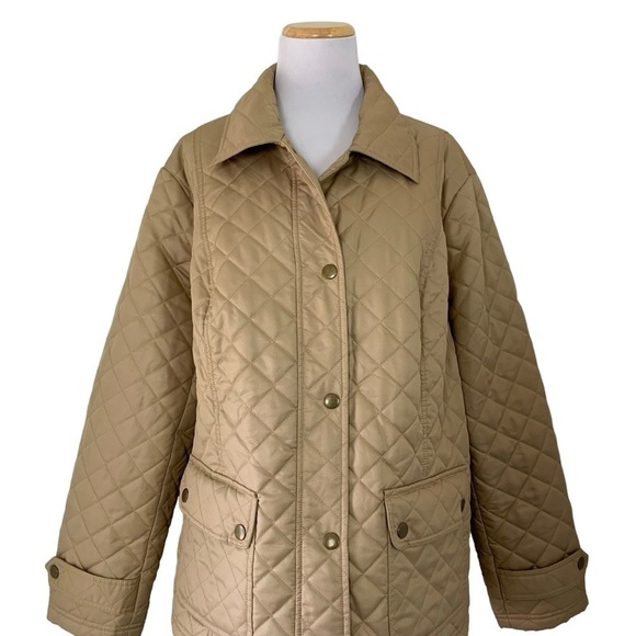 Jones New York Quilted Lightweight Puffer Jacket Tan Women’s 2X Pockets Snap - Picture 4 of 16